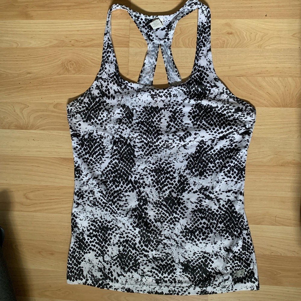 New Balance Black White Snake Print Fitted Tank Top Medium